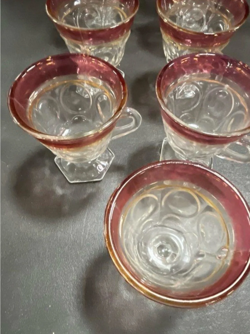 MCM Ruby Rim Glass Punch Bowl Set Christmas Party Punch Bowl Set - Vintage